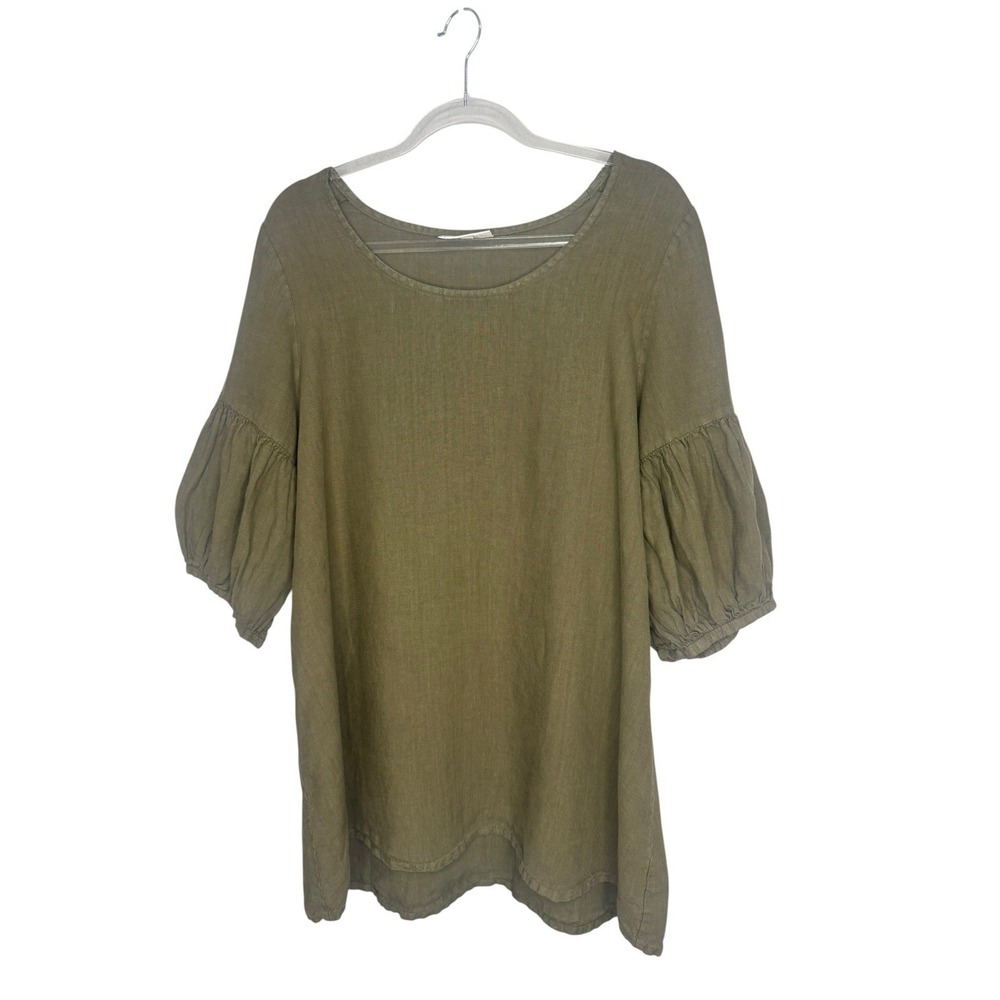 Bryn Walker Top Size XL 100% Linen Olive Green Tunic Lagenlook Beachy Minimalist
